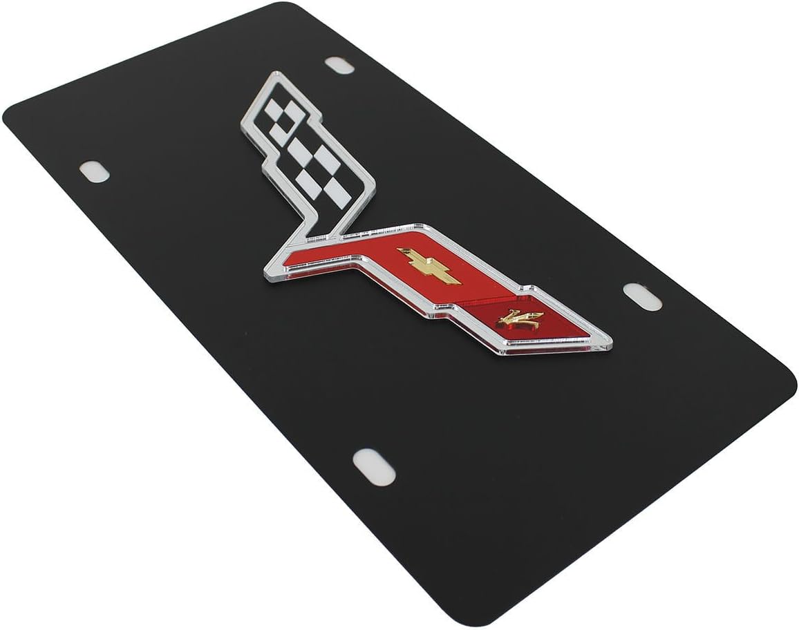 Chevrolet Eurosport Daytona- Compatible with 2005-2013, Corvette C6 Flags License Plate on Black Steel
