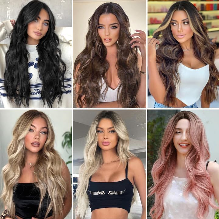 Image of NAYOO Ash Brown Wig for Women, 26 Inch Middle Part Wavy Synthetic Wig