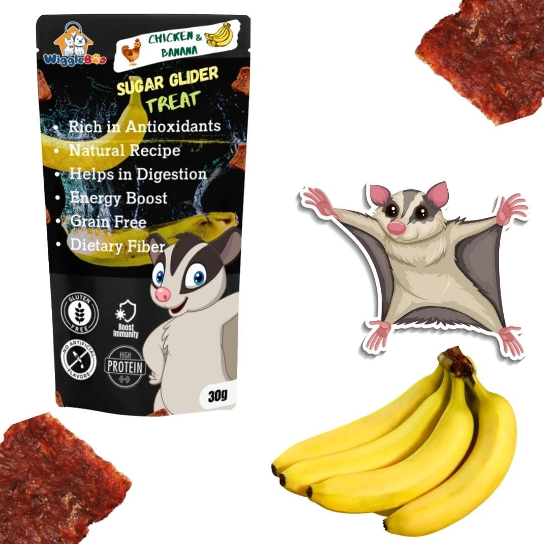 WiggleBoo Chicken & Banana Suger Glider Treat | Protein Rich | Fiber Rich | Crunchy Healthy Snacks | Training Treat | 30gm