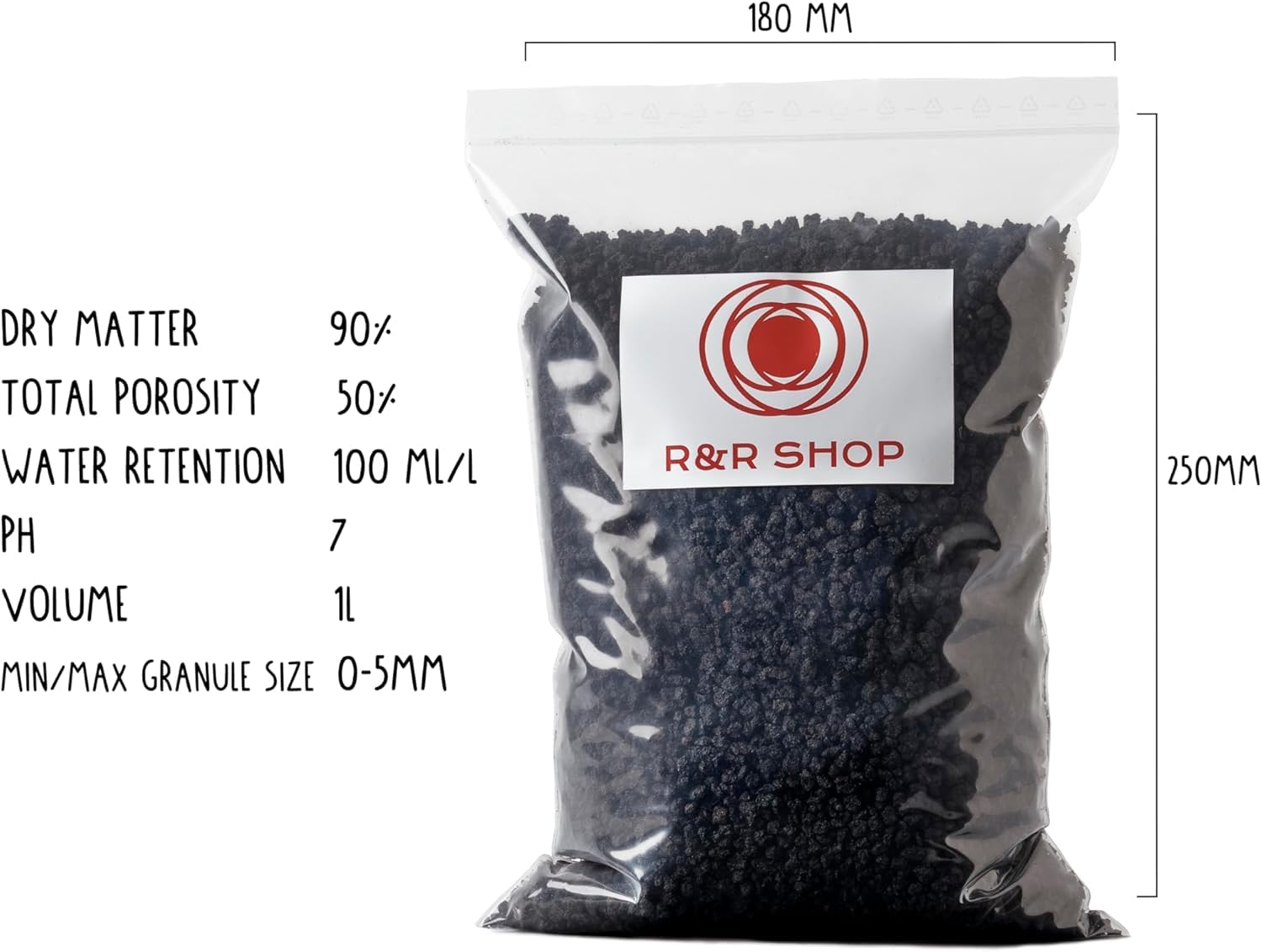 R&R SHOP – Piedra Volcánica Negra Fina, 100% Natural, pH Neutro, Ideal para la Germinación y el Crecimiento de Las Plantas, 0–8 mm (5L)