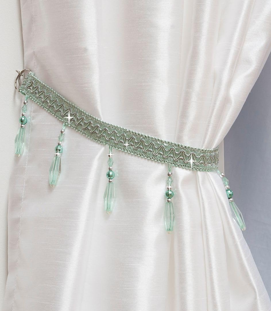 John Aird PAIR (x2) Crystal Beaded Curtain Tie Back (Pastel Green) — image 1