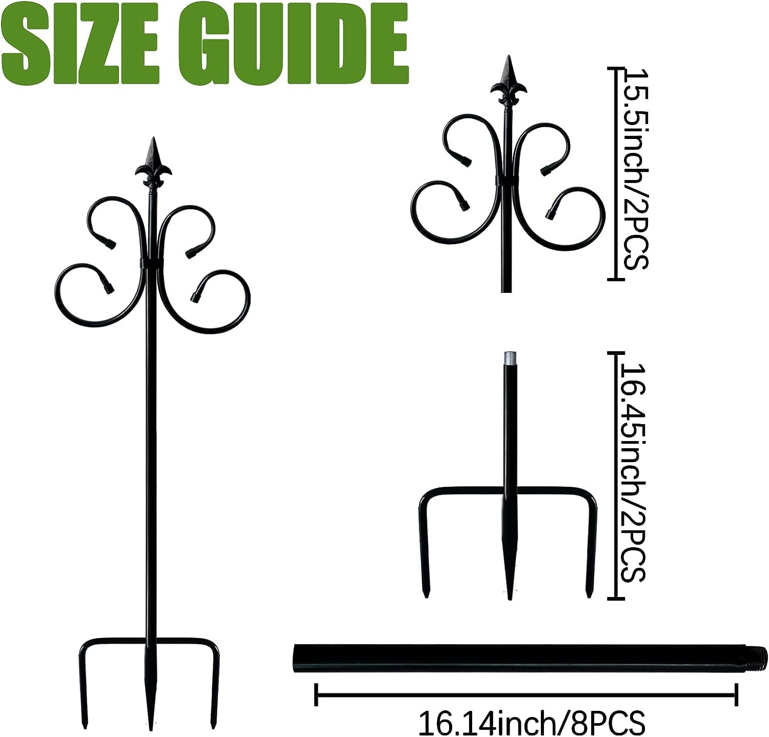 Crochets De Berger Pour Jardin,193cm Double Crochet De Jardin,5 Brochs,MÉTal Pour Mangeoire Oiseaux Exterieur, Pour Nichoirs, LumiÈRes De Noël, Boules De Fleurs, Plantes Et DÉCorations De Noël (76