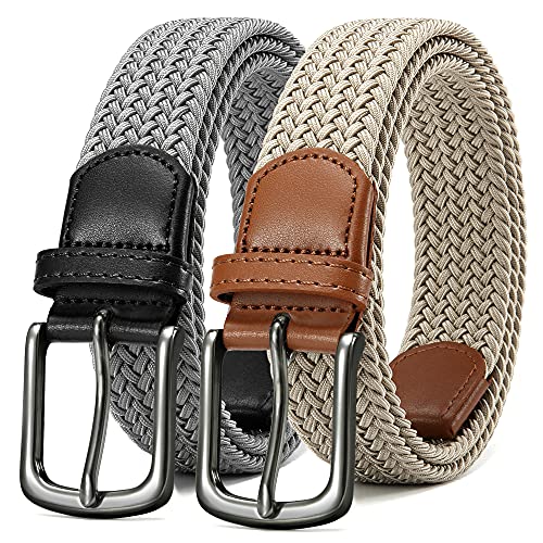 Image of CHAOREN Stretch Belt Men 2 Pack - 1 3 /8 inch Braided Golf Belts For Men - Casual Elastic For Pants and Jeans