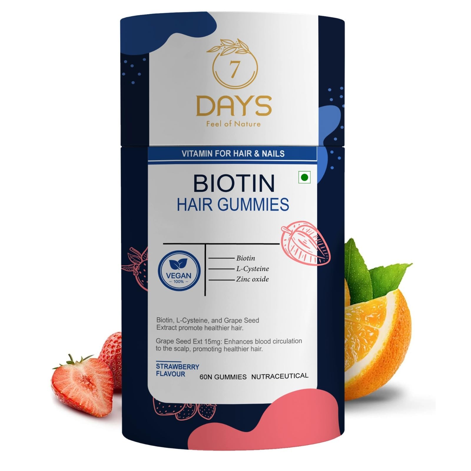 7 DAYS natural Biotin Hair Gummies|Biotin With Vitamin A,C,E,Zinc&Dht Blocker|Keeps Hair Healthy&Strong|Strawberry Flavored|100% Veg|60 Gummies (B0CNPZMH2N) Amazon Price History, Amazon Price Tracker