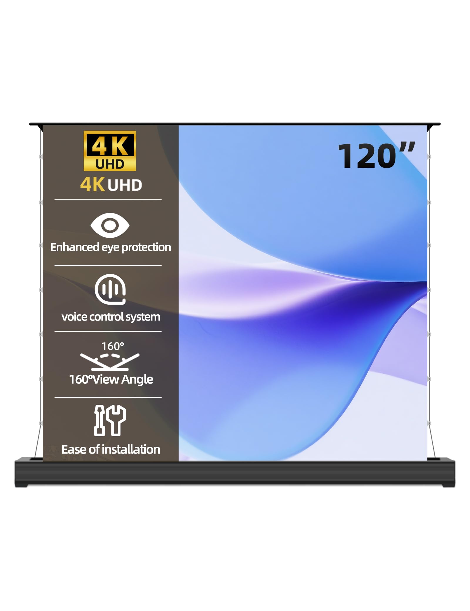 120" alr motorized floor rising projector screen for long/standard throw projector,movie screen for home theater,motorized projector screen 4k/8k ultra hd, active 3d