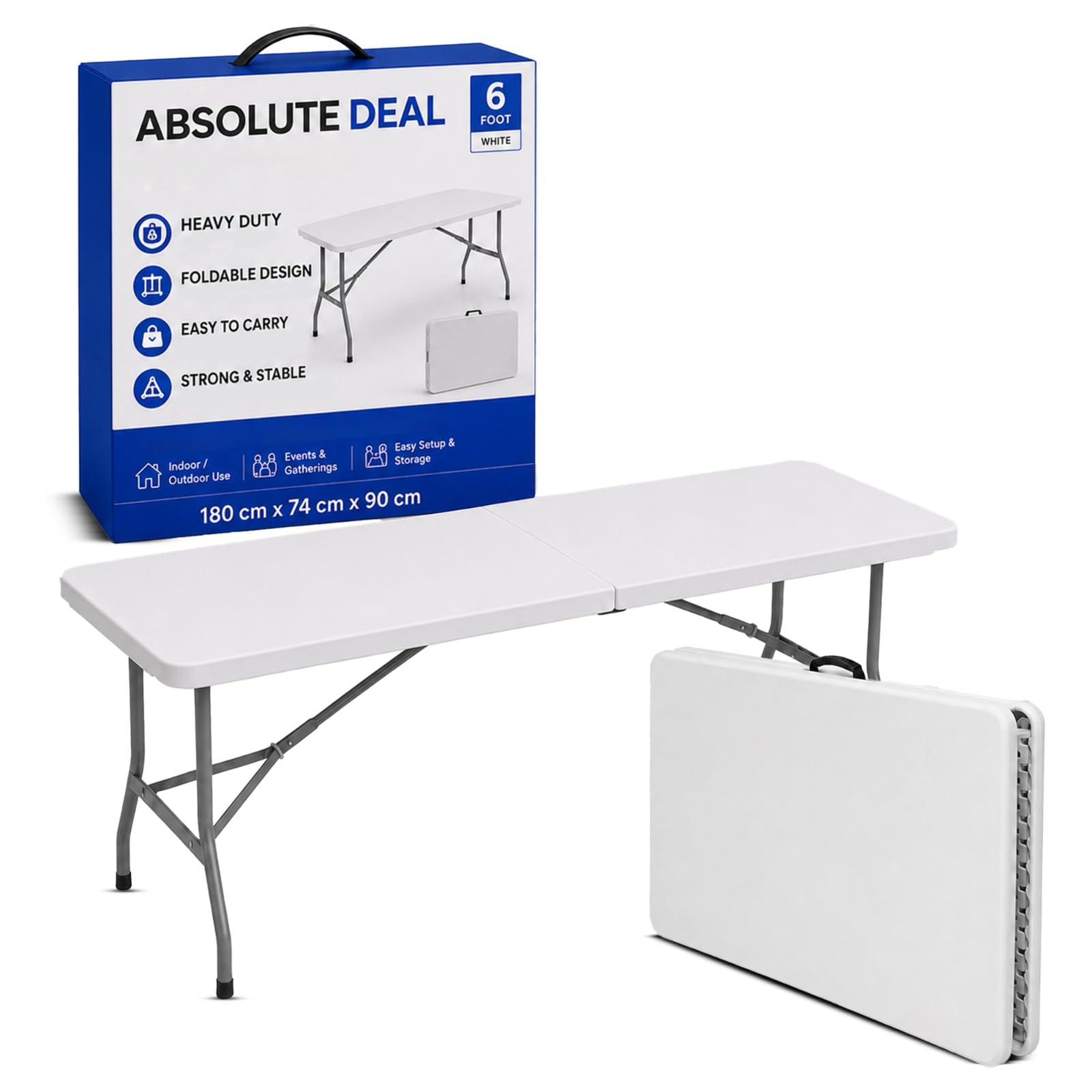 Absolute Deal Limited 6ft Folding Table 180cm Heave Duty Trestle Camping Table Garden Indoor Outdoor Use
