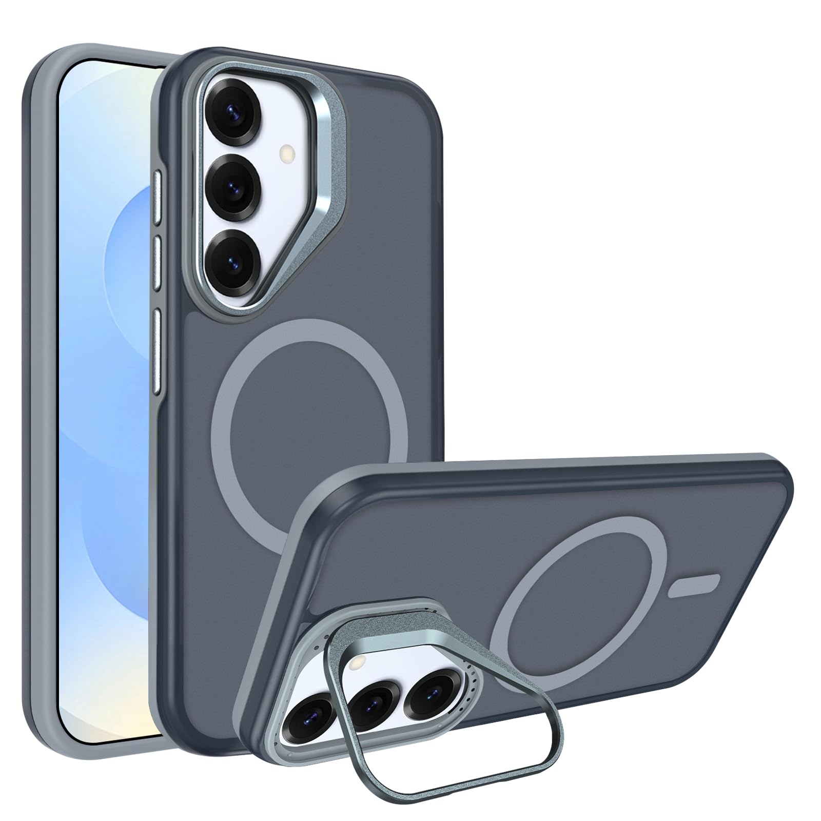 Vanki für Samsung Galaxy S25 Hülle mit Magnetischem, Schutzhülle für Mag-Safe Kompatible Galaxy S25 Handyhülle mit Ständer, Kameraständer & Kameraschutz mit TPU Rahmen für Samsung S25 (Grau)