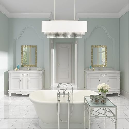 Miniatura 9 de Livex Lighting 51124-91 Carlisle - Lámpara de araña lineal de 30.7in, acabado en níquel cepillado con sombra de tela blanca con cristal transparente