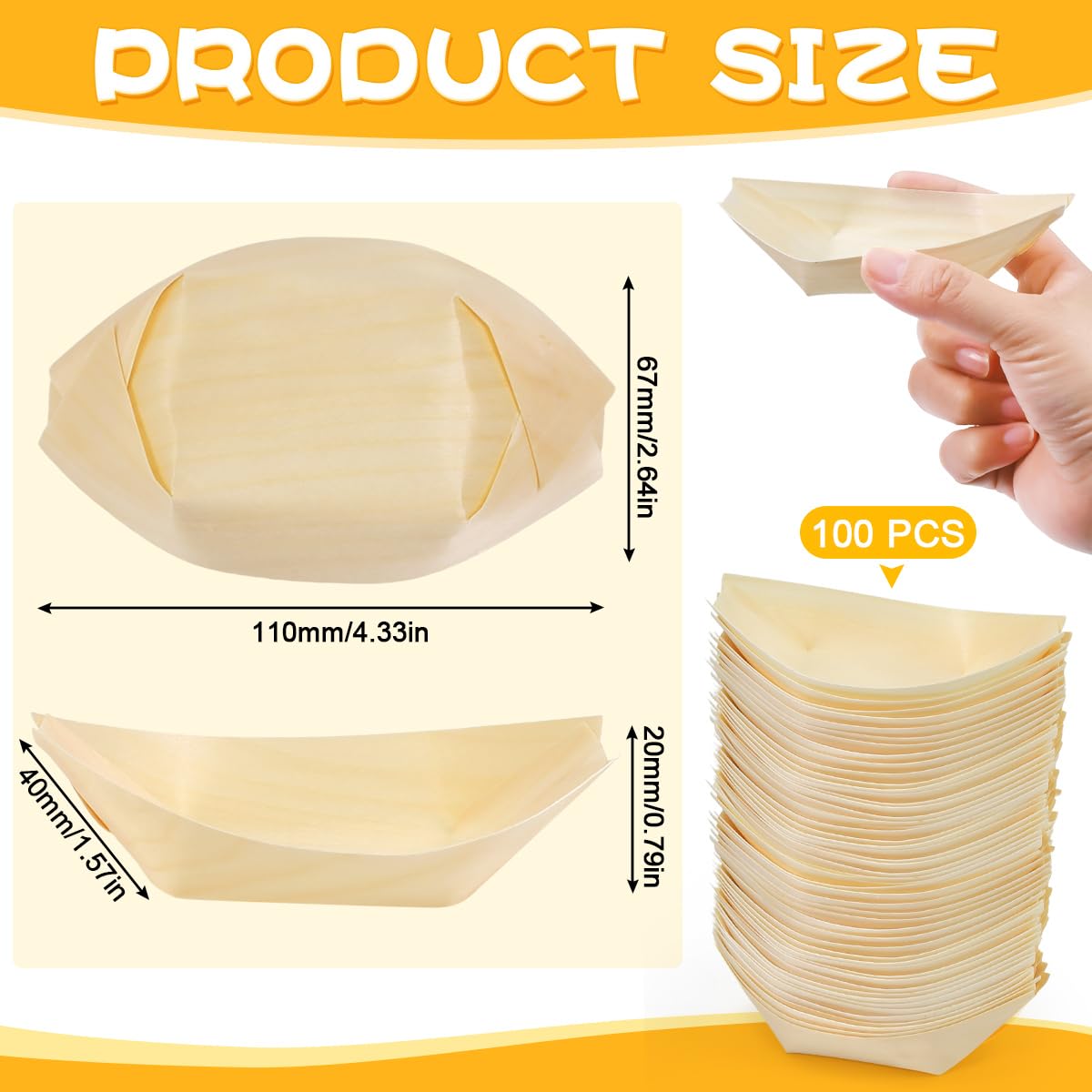 Vassoi in Legno Finger Food 11x7cm Barchette per Aperitivo Sushi Frutta Dessert