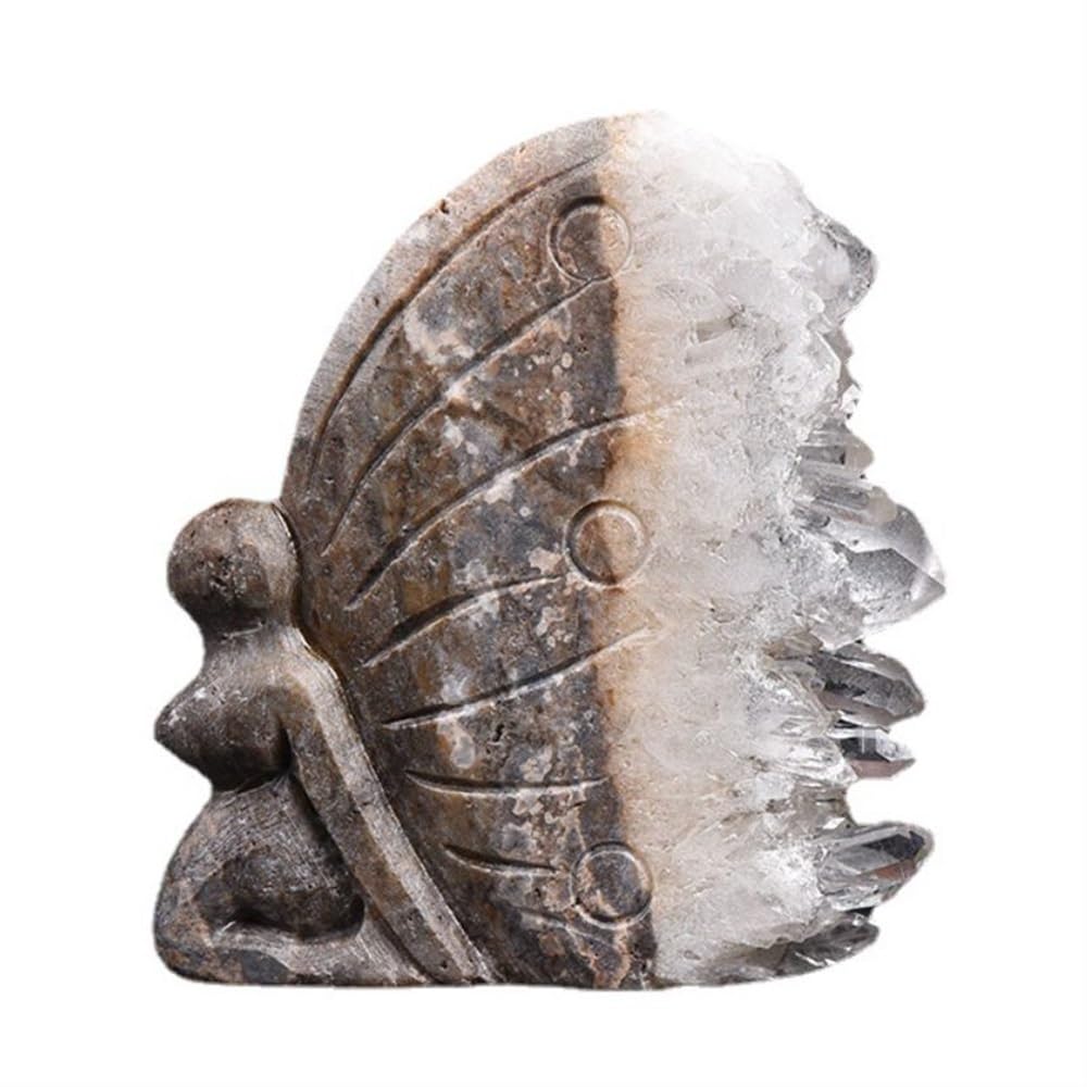 SHFTQXSLAT Bulk Hand Carved Geode Goddess Cluster Butterfly Fairy Statue Crystal Carvings Gemstones Room Decor Ornaments