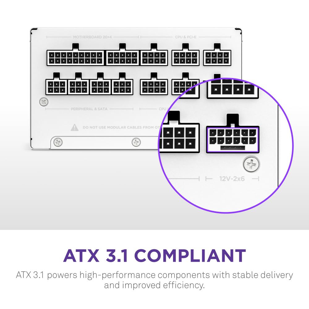 NZXT C1200 Gold ATX 3.1 - Alimentation PC Gaming entièrement modulaire à Faible Bruit - 1200 Watts - 80 Plus Gold - Connecteur 12V-2x6 - Mode zéro Ventilateur - Condensateurs 100% Japonais - Blanc