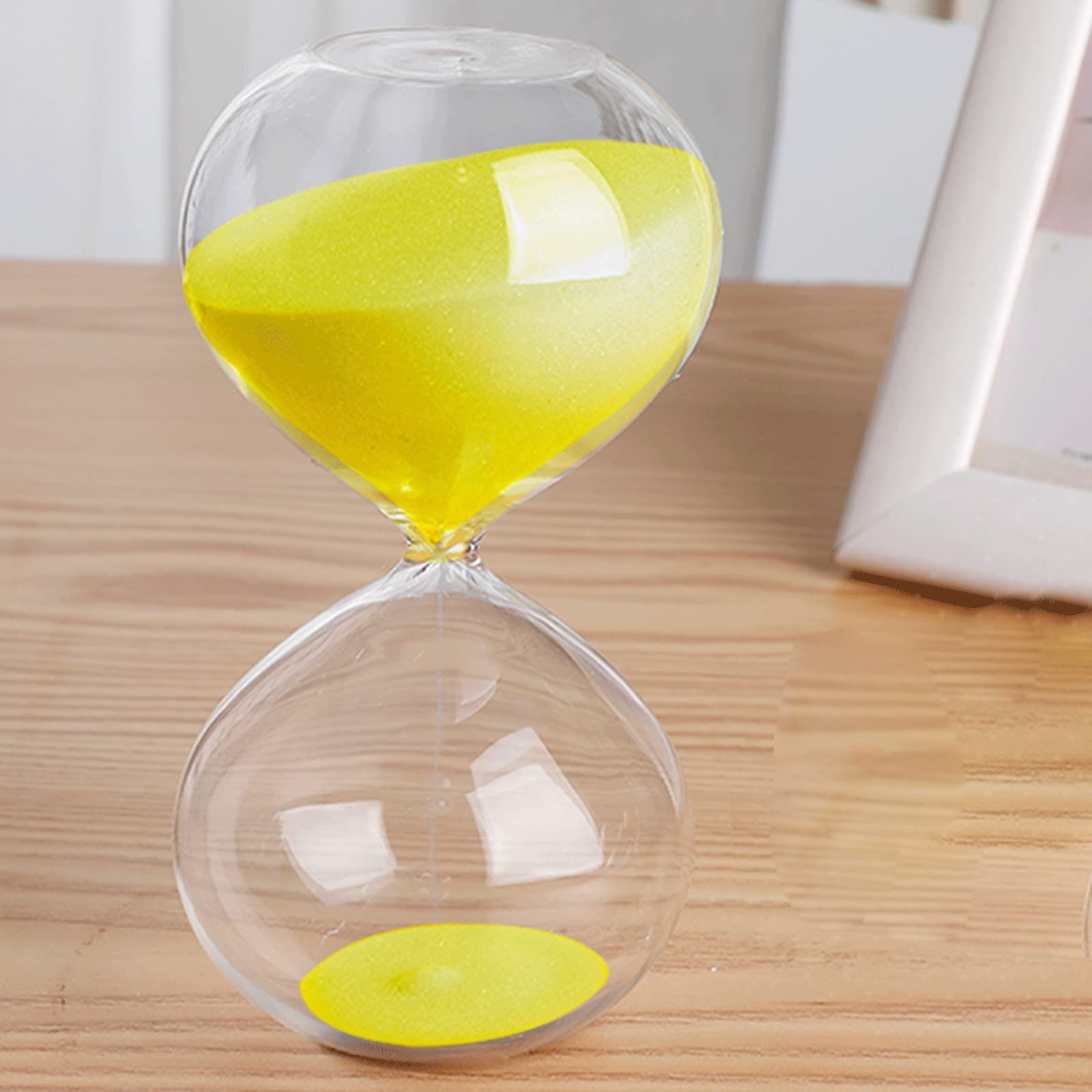 timer， 45/60 Minutes Timer Portable Sand Large,Colorful Glass Sandglass Hourglass Clear Smooth Measures(Lemon Yellow,45 minutes(14.5 * 7.5cm))