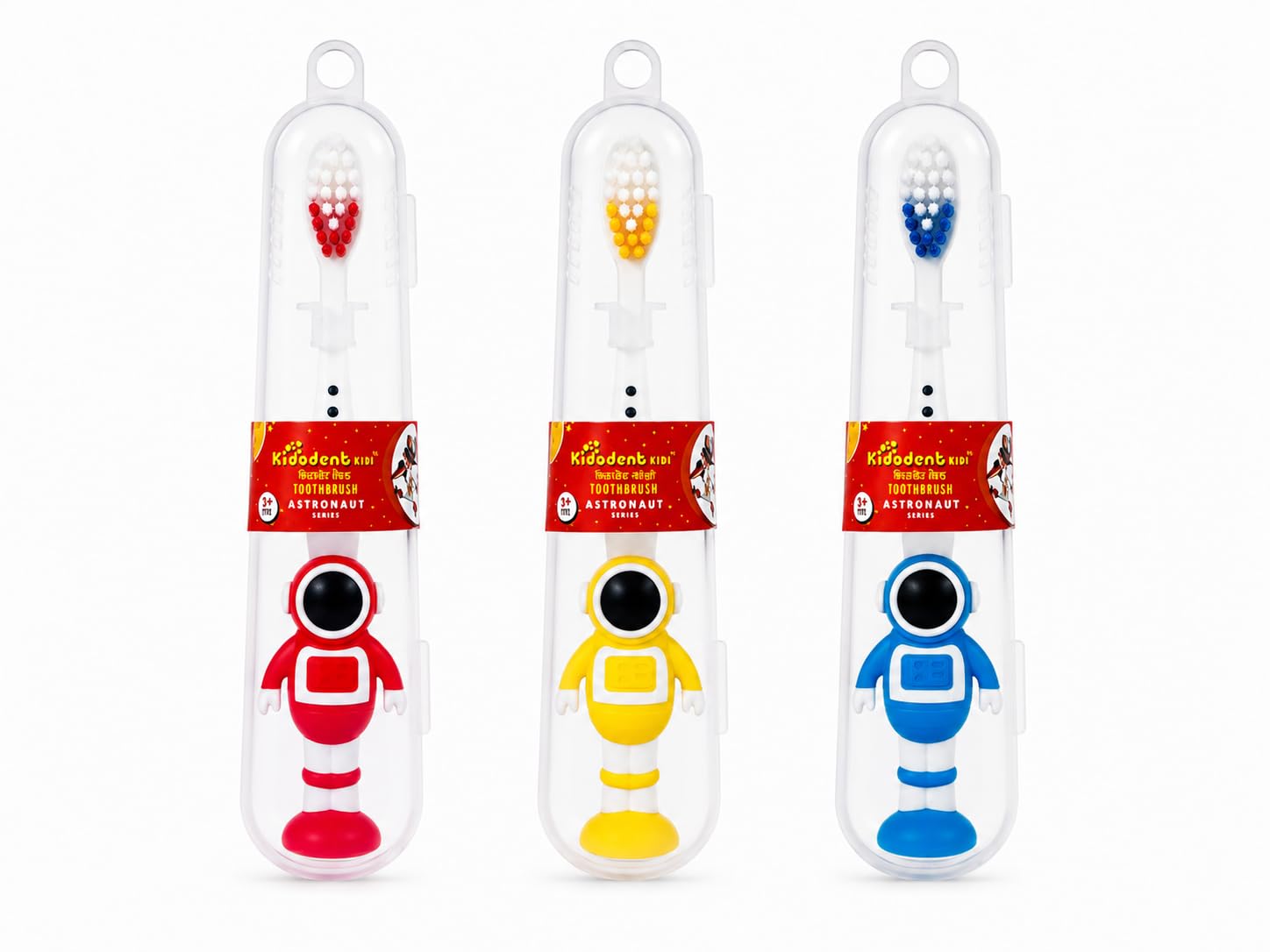 Kidodent Kidi Astronaut Toothbrush Pack of 3 for Boys (Red, Yellow, Blue) | BPA-Free, Soft Bristles, Travel Case, Ages 3+-image-26
