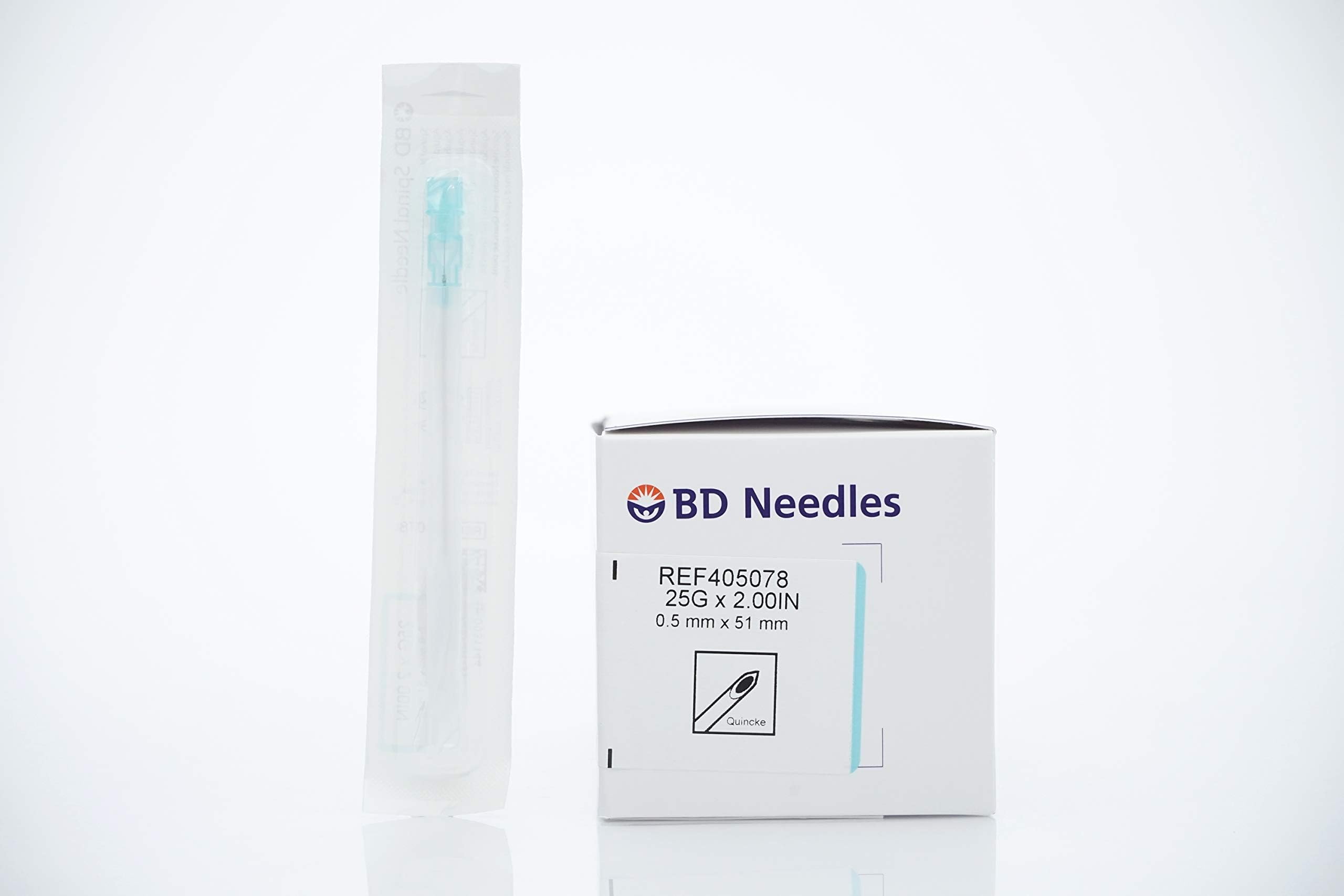 BD Medical 405078 Sterile Short Spinal Needle, Blue Neonatal Lumbar Puncture, 25g x 2", 0.5mm x 51mm, Pack of 100