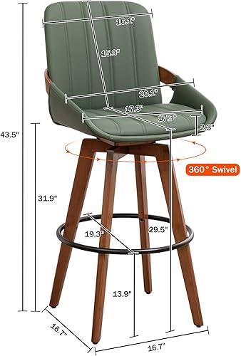 Miniatura 2 de AQG Juego de 2 taburetes de bar, sillas de bar retro modernas de mediados de siglo de 29.5 pulgadas, taburetes de bar giratorios con artesanía de