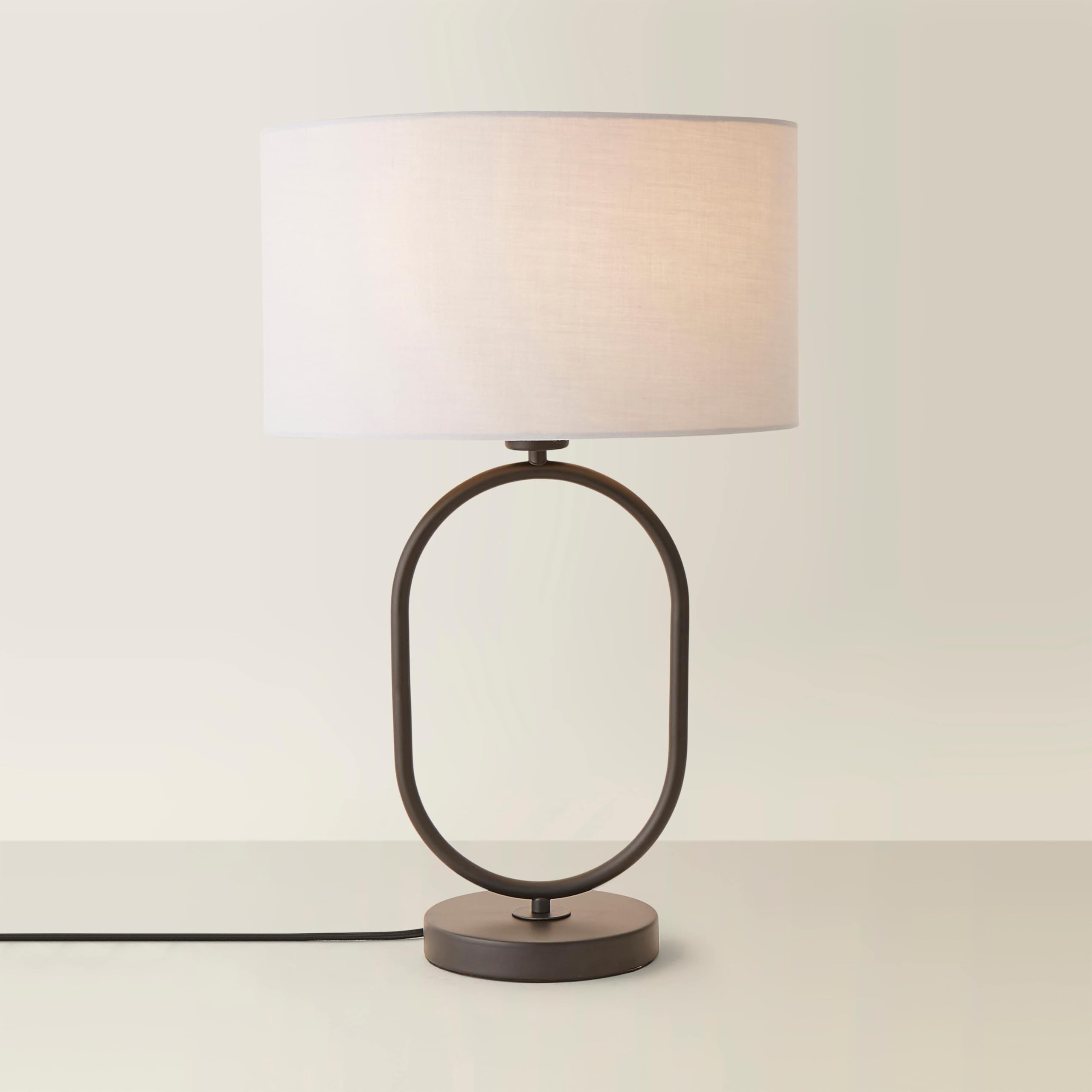ValueLights | Antonia Grey Fabric Drum Lamp Shade Matte Black Oval Table Lamp | Table Lamps, Home Décor & Improvement Essential