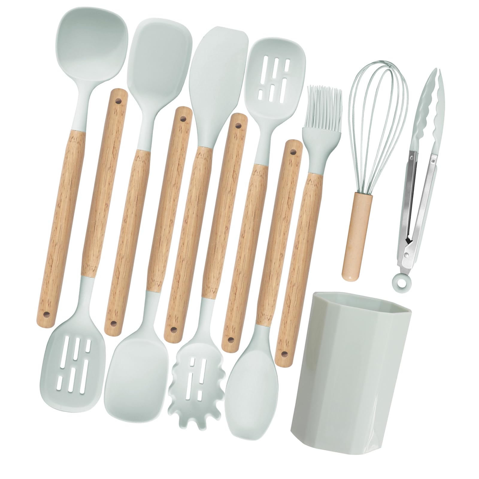 Set di utensili da cucina con manico ergonomico Materiali in silicone fino a 200 ° C Strumento di cottura sicuro per uso domestico Spatola con manico ergonomico
