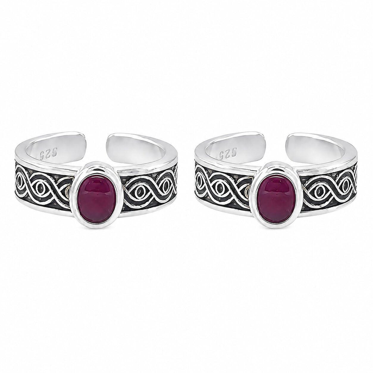 sahiba gems 925 Sterling Silver Adjustable Toe Rings for Women | Antique Ruby Design Band Bichiya | Pair of 2 | Lightweight & Skin Friendly-picture-29