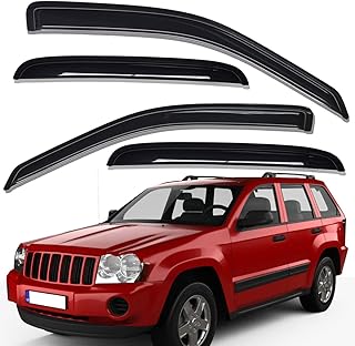 Lightronic WV94243 Outside-Mount Side Window Visor Deflector Rain Guard, Dark Smoke Shatterproof, 4-Pieces Set for 2005-2010 Jeep Grand Cherokee