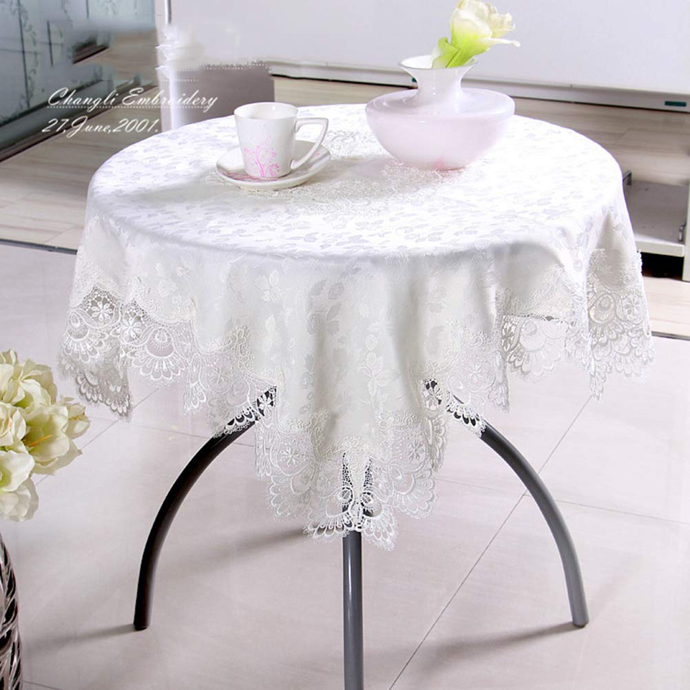 White Lace Tablecloth,Embroidery Lace Table Cloth,Bedside Table Cover Polyester Vintage Floral Rectangle Round for Wedding Kitchen Dinning Decoration A 83x83cm(33x33inch)