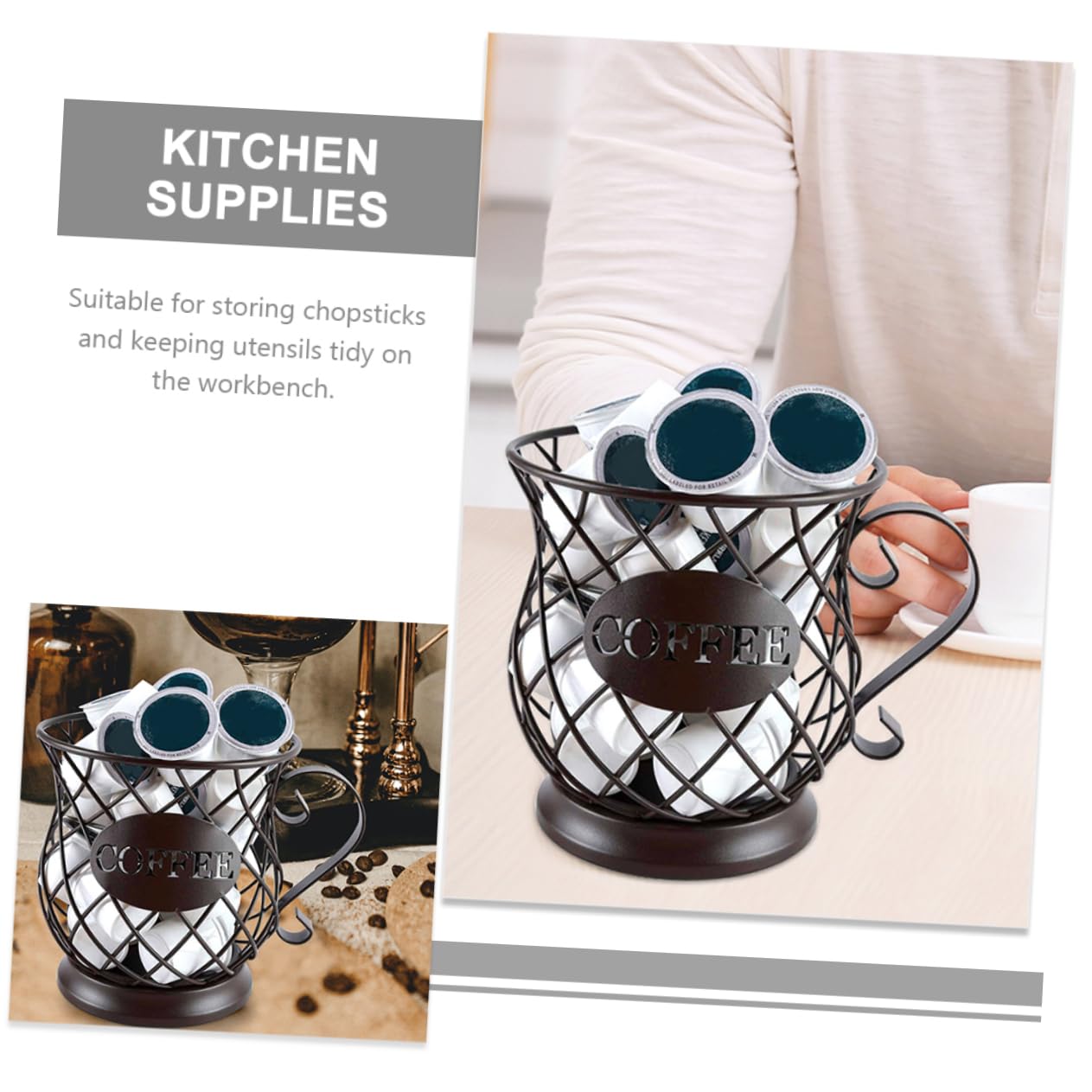 ULTECHNOVO Porte-ustensiles Rangement Élégant Cuisine en Fil de Fer Noir Support Polyvalent et Stable pour Fourchettes et Baguettes pour Comptoir Cuisine ou Balcon