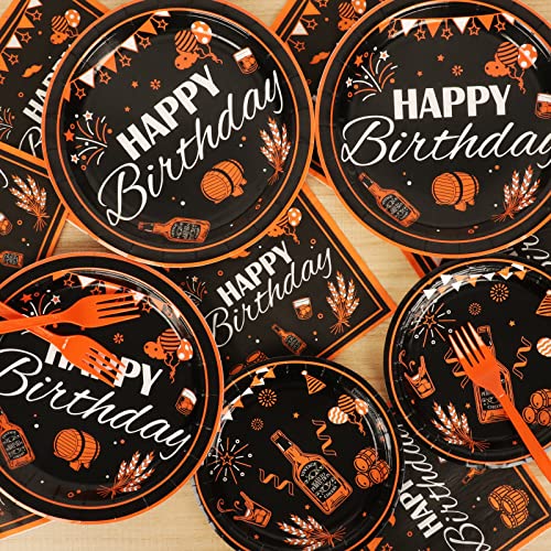 Image of 96 Pcs Black & Gold Cheer Theme Birthday Plates & Napkins - Party Supplies for 24 Guests