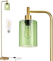 Vista 14 de Lámparas de pie para sala de estar, lámpara de pie industrial con pantalla de vidrio, lámpara de pie blanca moderna con bombillas LED, lámpara