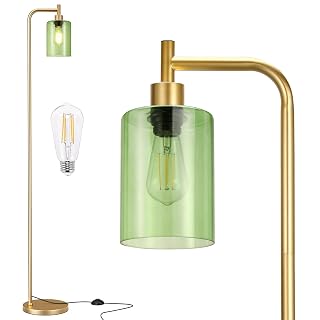 Ziisee Floor Lamps for Living Room - Industrial Standing Lamp with Green Glass Shade, Modern Gold Floor Lamp with LED Bulbs, Farmhouse Floor Lamp for Bedroom, Tall Lamp for Office - Amazon product rated Grade A