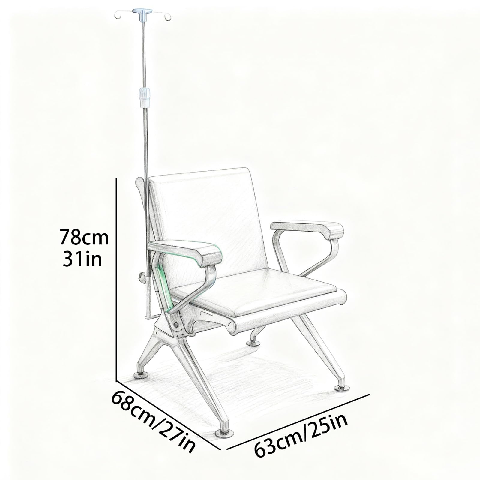 Einzelstuhl für Blutentnahmen mit Infusionssständer, Empfangsstuhl für Medizinische Einrichtungen, Wartezimmerstühle mit Rücken- und Armlehnen, für Wartezimmer, Kliniken, Krankenhäuser(Gray)