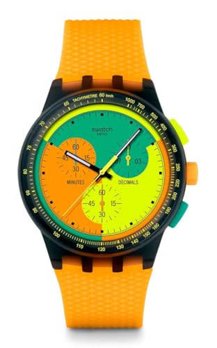 Swatch Chrono 42 Montre Mixte, Drapeau de Signal néon, Contemporain