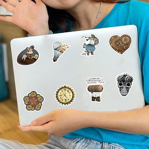 Miniatura 4 de Paquete de 62 calcomanías Steampunk, lindas calcomanías impermeables de vinilo de dibujos animados para botella de agua, laptop, teléfono, patineta,