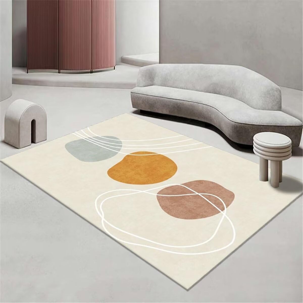 Grand Tapis Deco Chambre Garçon Bleu Tapis de Chambre à Coucher Gris Orange Design Simple Anti-salissure Moderne Canape Chambre 120X170CM