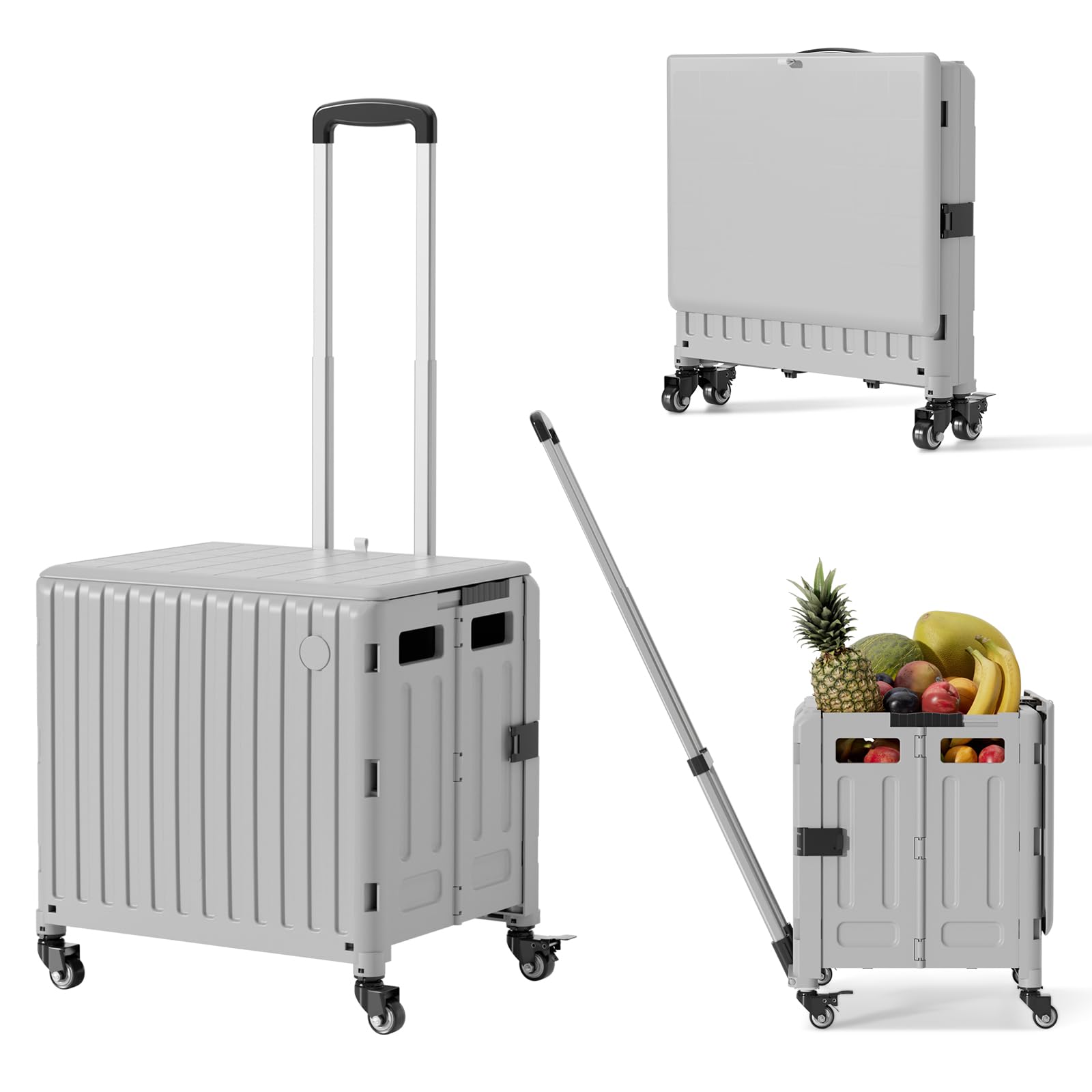 Rolling Utility Cart Foldable: 65L Teacher Trolley with Wheels for Classroom Storage Foldable Utility Cart Expandable Rolling Cart with Wheels,Storage Organizer for Home, Easter Gifts & Shopping