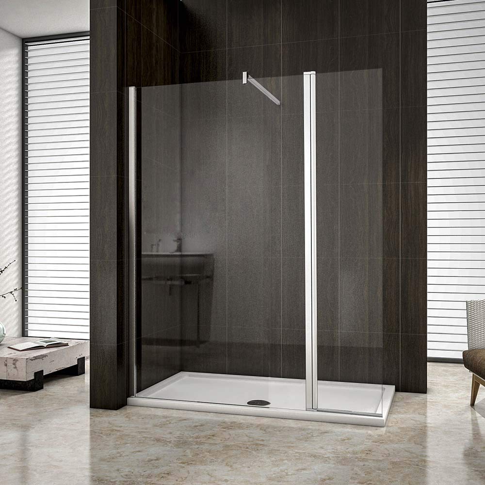 AICA paroi de douche pivotante 120x200cm+40x200cm paroi latérale à l'italienne avec un retour