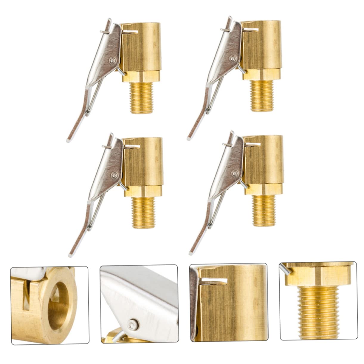 FUNOMOCYA 4pcs Brass Tire Air Chuck Threaded Open End Valve Clips for Easy Tire Inflation Lightweight and Durable Design Compatible with Air Pumps