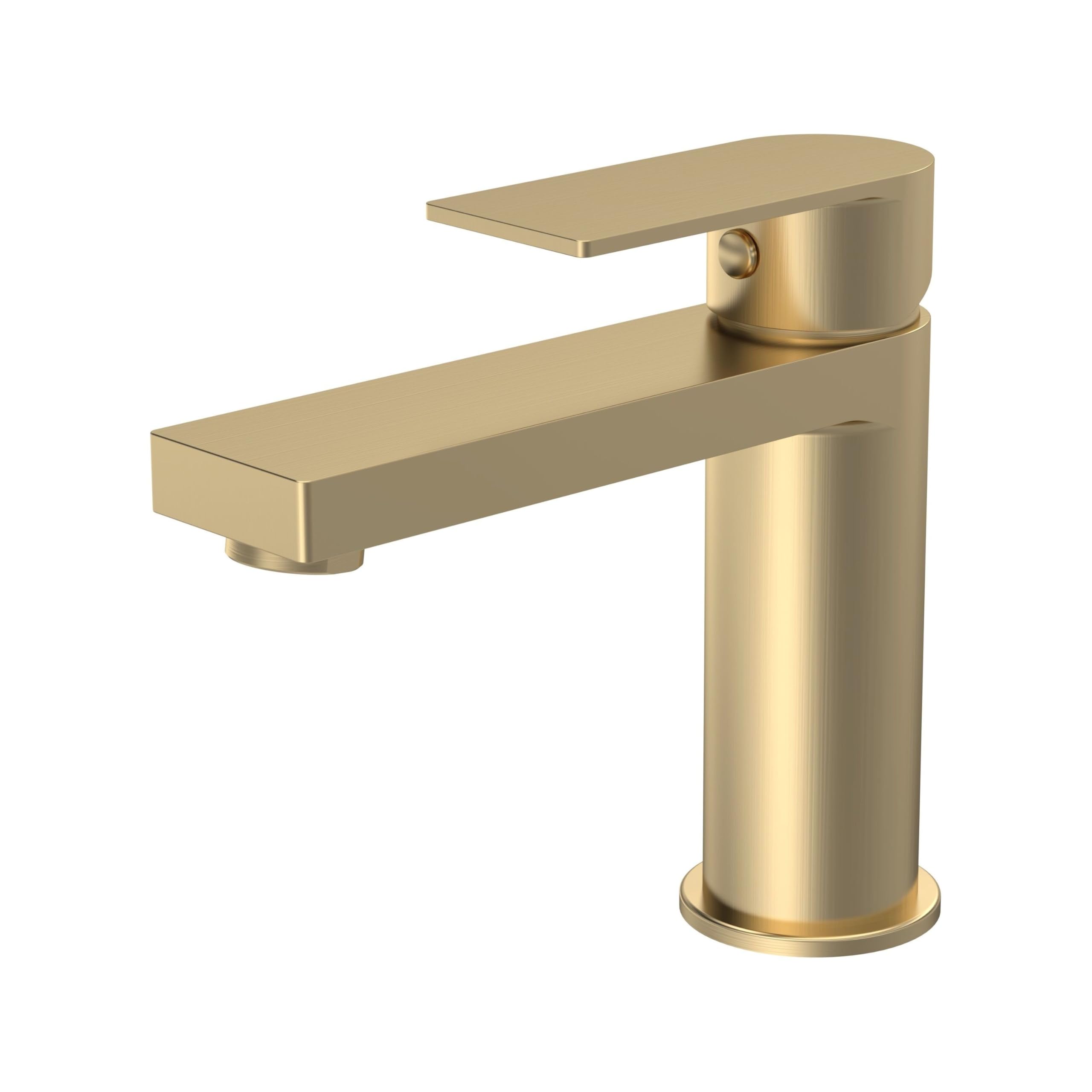Balterley Brushed Brass Bathroom Sink Taps, Mono Basin Mixer Tap With Push Button Waste, Single Lever Temperature Control Bathroom Tap, Round Body, Flat Square Tip Spout Taps - 50 X 166 X 149Mm (Brushed Brass)