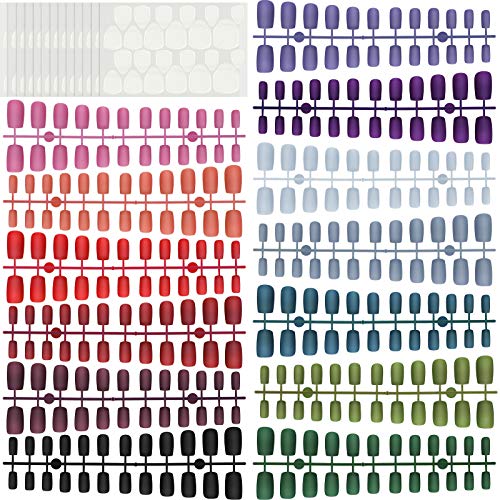 312 Pieces Press On Nail Medium Square Press on Nail Solid Color Fake Nail Short Square Matte Press on Nail Full Cover Artificial Nail Tip and 13 Sheets Adhesive Tab for Nail Art DIY (Mixed Color)
