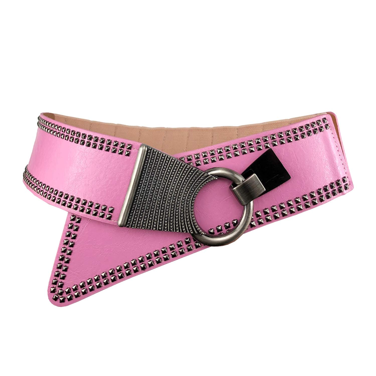 Iivos Adjustable Wide Elastic Belt for Women – Vintage Buckle, Stretchy Waistband, Versatile for Jeans, Dresses & Casual Wear (Pink, Small(23