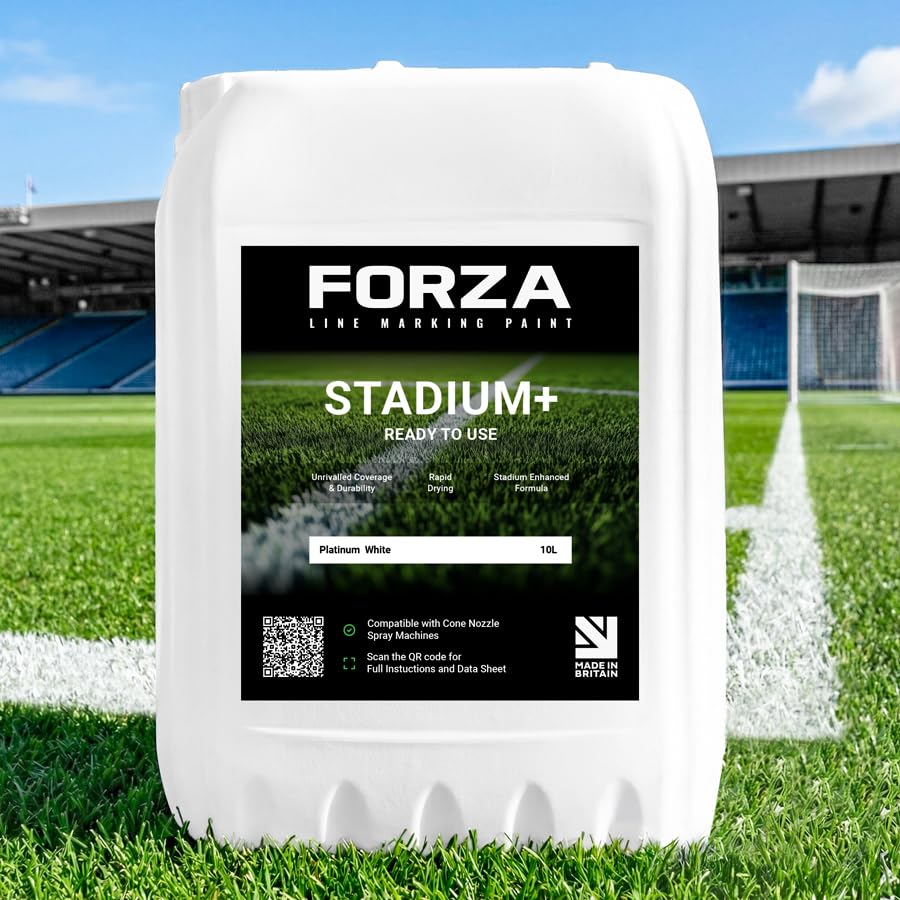 FORZA Grass Pitch Line Marking Paint [Pro & Stadium+] | [10L | 12KG] Pour & Go Formula For Electric Spray Machines & Robots - Quick Dry, Weather Resistant, White Lines - Pack of 1, 3, 5