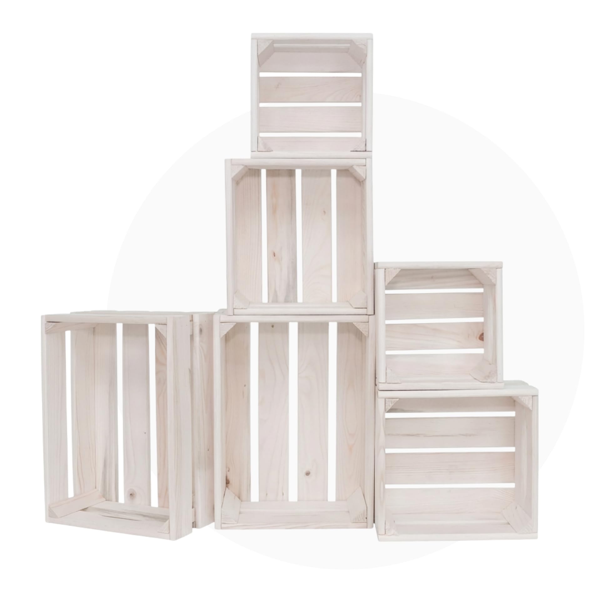 Juego de cajas de madera ITA Home & Garden Vintage, 6 piezas, 3 tamaños, apilables y anidables, cajas decorativas de almacenamiento fabricadas con madera blanda certificada FSC, color blanco
