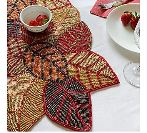 Image of Made for you Beautiful Beaded Table Runner Craftsmanship Measure 13 * 36 Inches (red Golden Colour)