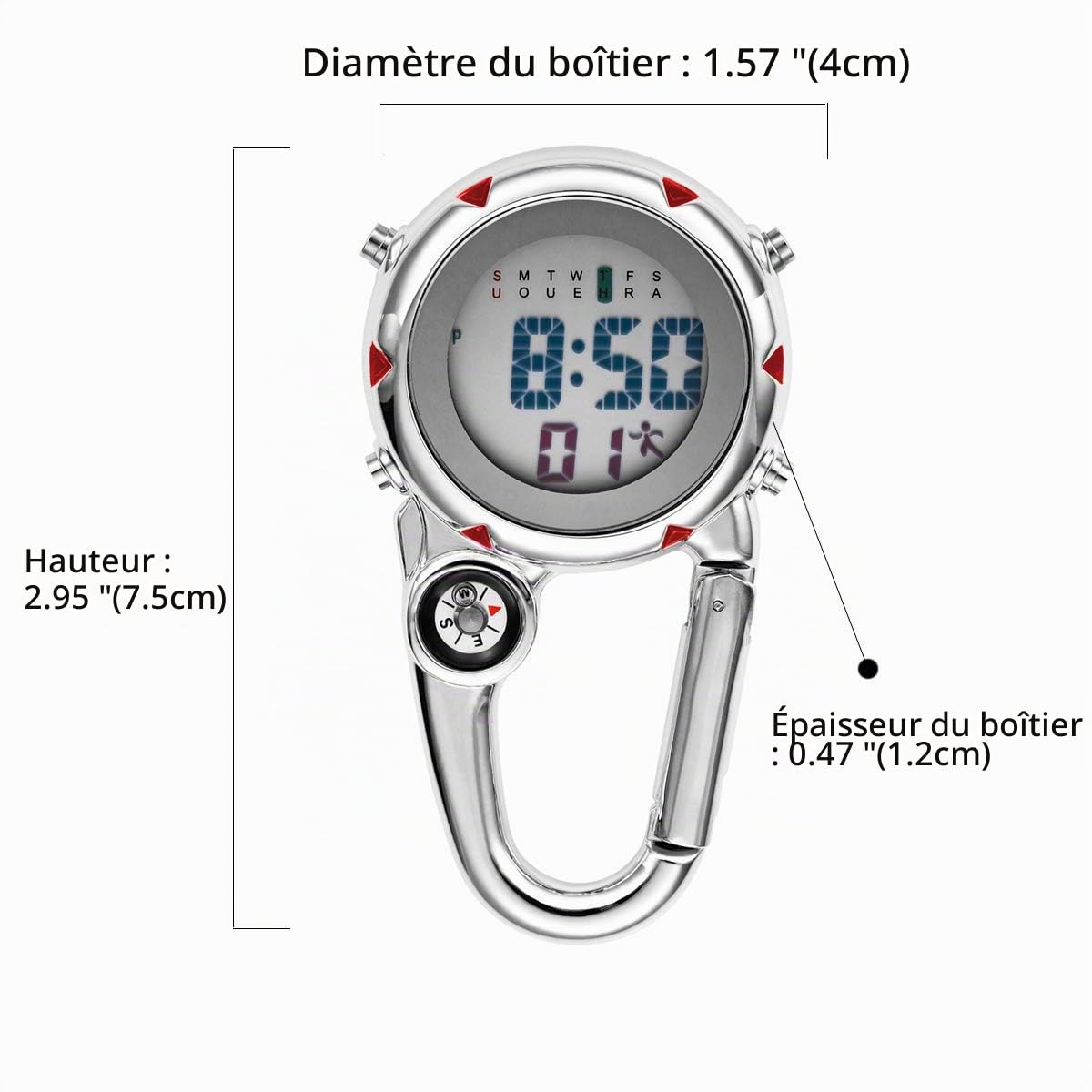 Avaner Boussole Mousqueton Femme Montre Homme Cadran Multifonctionnel Portable Montre Montres de Poche Quartz 1/2 Piece