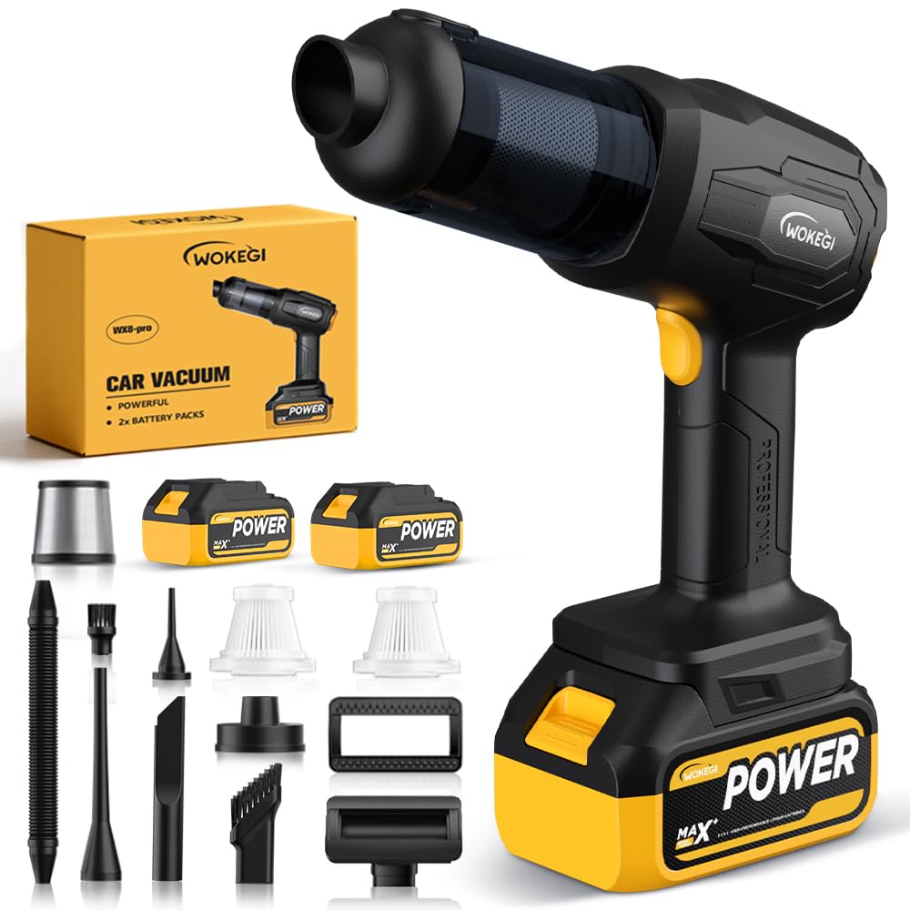 Cordless Car Vacuum Cleaner, 35000pa Powerful Handheld Vacuum &amp; Air Duster with 2 Batteries, Portable Rechargeable Vacuum for Car Detailing, Pet Hair, Home &amp; Office(Yellow)