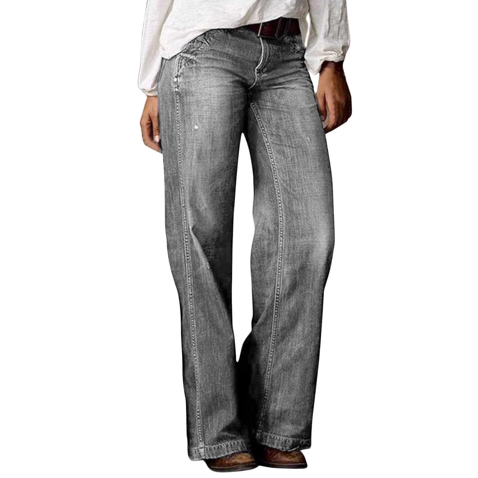 Generisch Wide Leg Jeans da donna dritti elasticizzati, per il tempo libero, a vita alta, eleganti, vintage, Y2K, Streetwear, basic casual, grandi dimensioni, pantaloni da jogging, pantaloni da donna