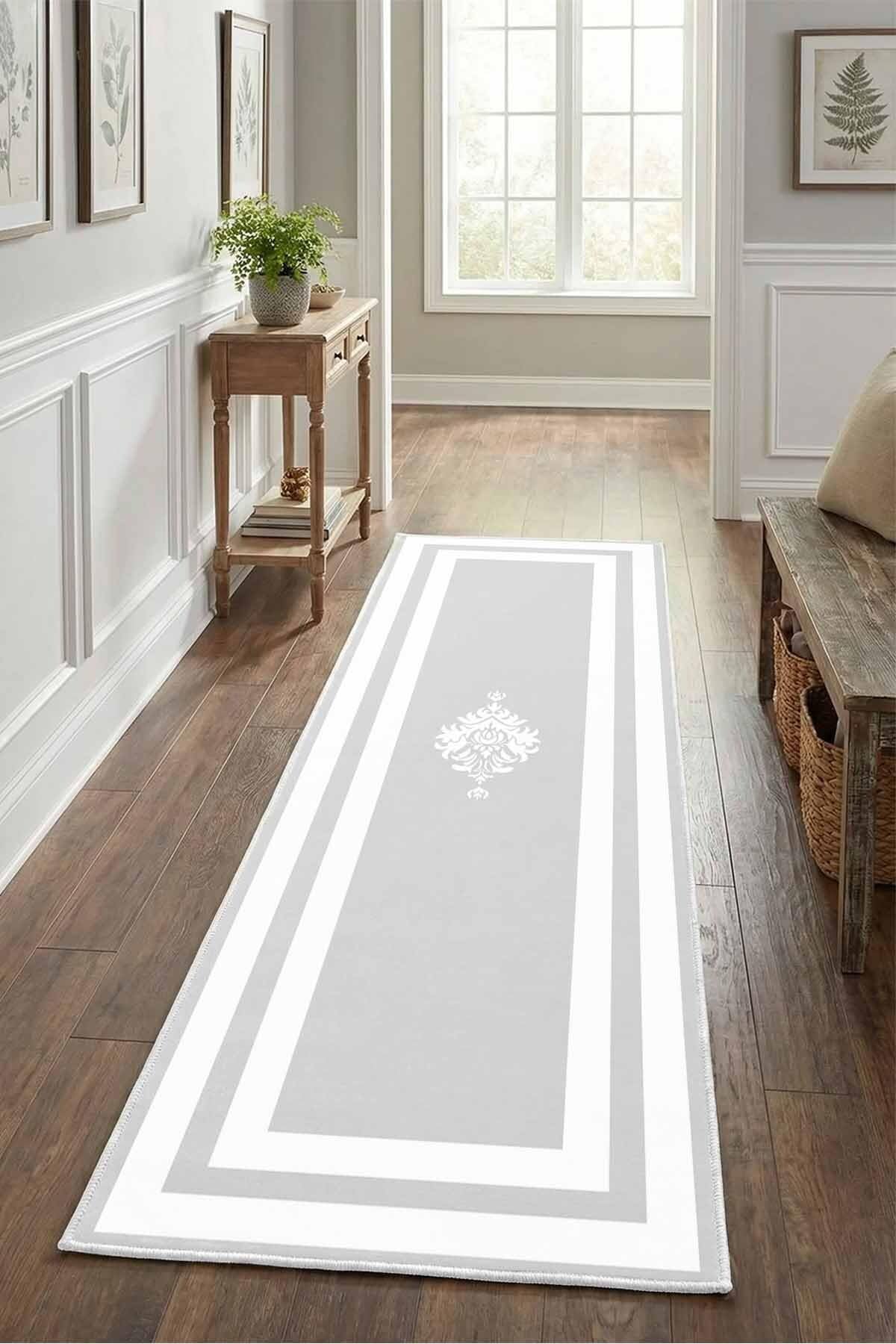 Monnhein Gri Yolluk Black-13 - Yıkanabilir, Kaymaz Taban, Dijital Baskılı, Leke Tutmaz, İnce Hav, Modern Koridor, Mutfak, Antre ve Salon için Dekoratif Yolluk