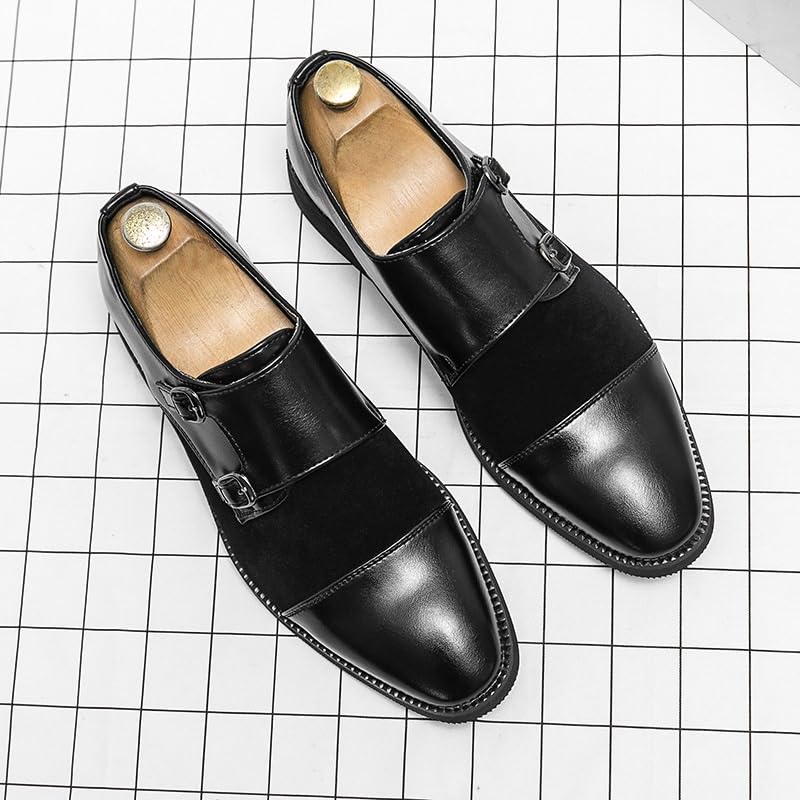 Dress Oxford Formal Shoes for Men's Double Monk Leather Vintage Slip On Breathable Business Anti-Slip Non Slip Rubber Sole Block Heel Classic3