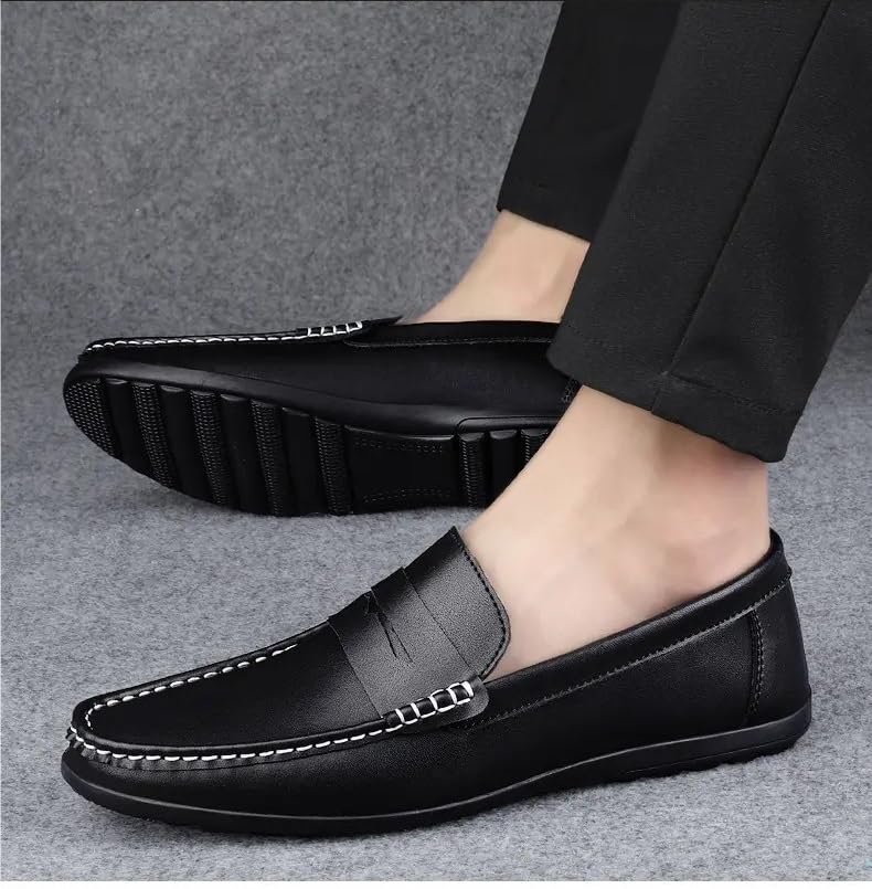 Men's Loafers Round Toe Solid Color Penny Loafers PU Leather Flat Heel Comfortable Slip Resistant Walking Casual Slip-ons4