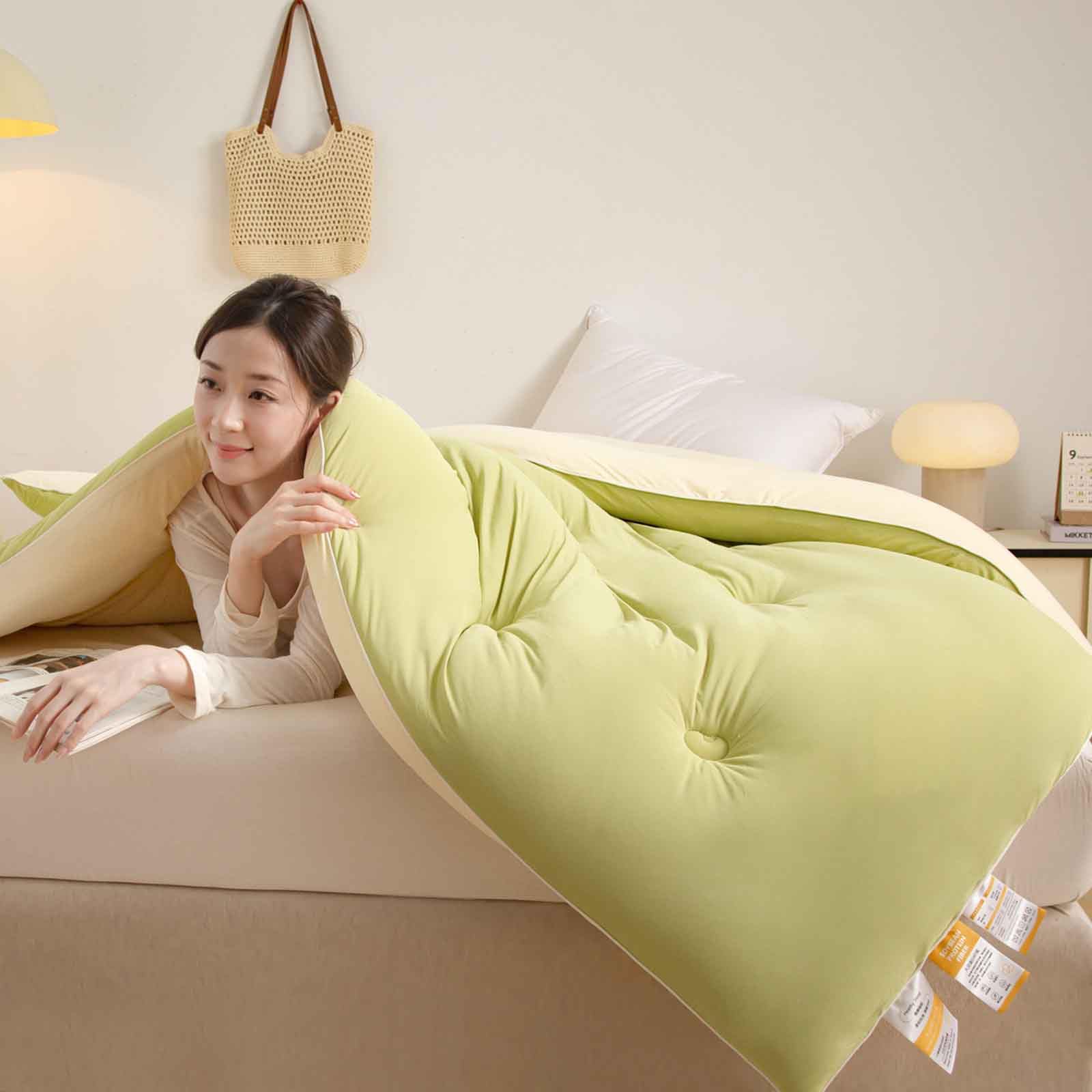 HLTQL Soybean Fiber Quilt Winter Quilt,Thick Winter Comforter, Very Warm And Super Soft Blanket For 2 People, Microfiber Quilt, Reversible Quilted Duvet(A,220 * 240cm/3.25kg)