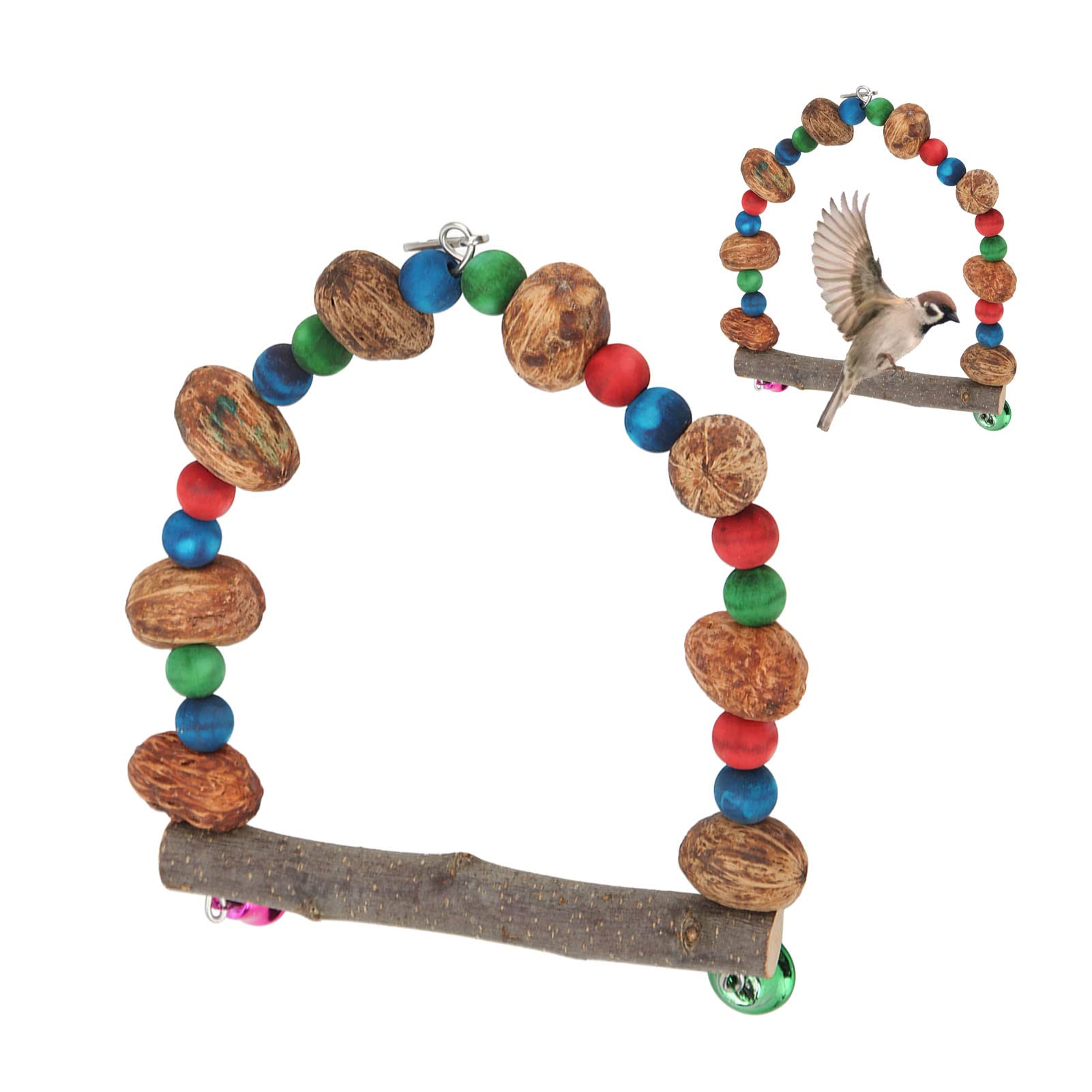 Columpio para pájaros, columpio de madera natural, columpio para loros, mordedura, pinzón, jaula para periquitos canarios, percha de madera, soporte para loros, juguete colgante(S)