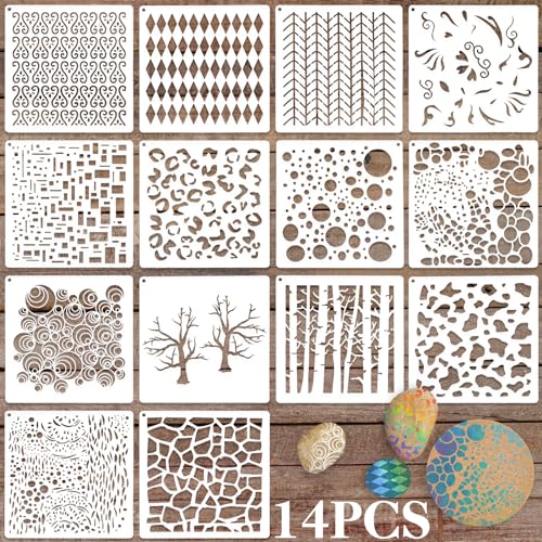 Mabor 14 Stück Schablonen Textilgestaltung，für DIY Handwerk Stencil for Wallpaper Schablonen Malen Muster Wand Boden Dekor Malschablonena Äste Geomaetrische Styling Schablone für Briefmarkenkarten